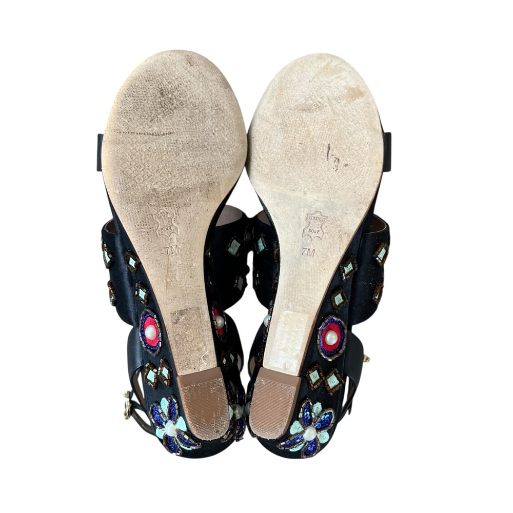 Tory Burch Estella Embellished Wedge Sandals Sequins & Embroidery Size 7M - Picture 9 of 12